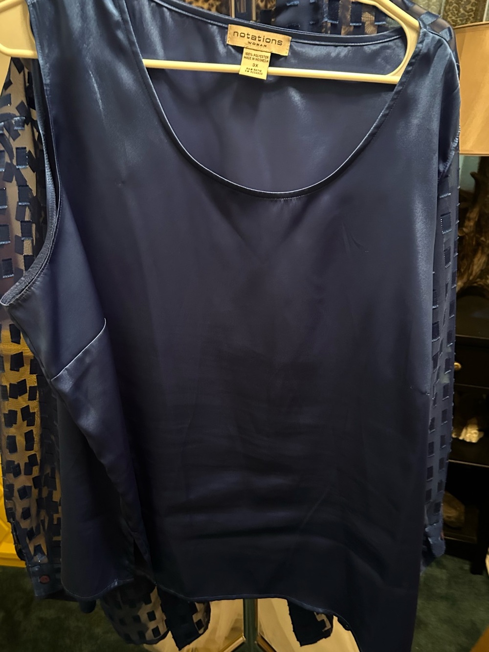Notations Blue Sheer Overlay Button-Down with Tank - Picture 3 of 3